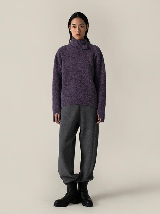 322工房毛绒新视角羊驼毛衣女2022秋冬高开叉圆领针织套头衫A958 商品图1