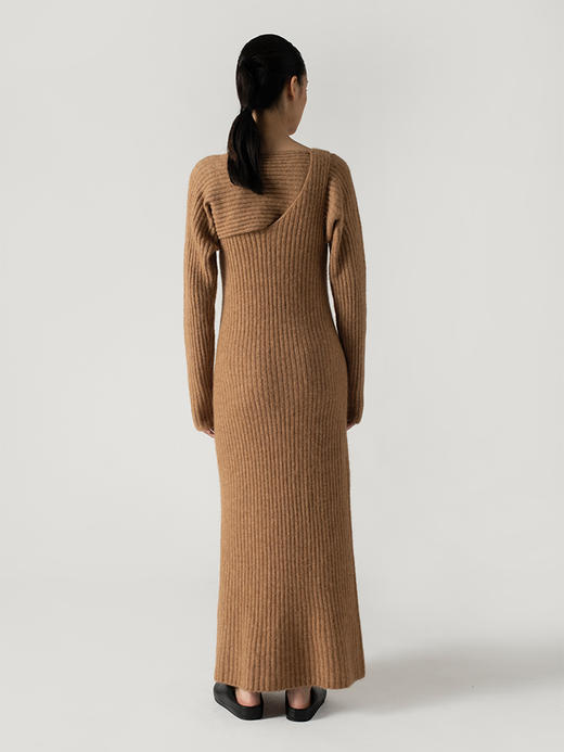 322工房设计感羊驼毛穿插针织两件套连衣裙2022秋冬新款显瘦套装 商品图3