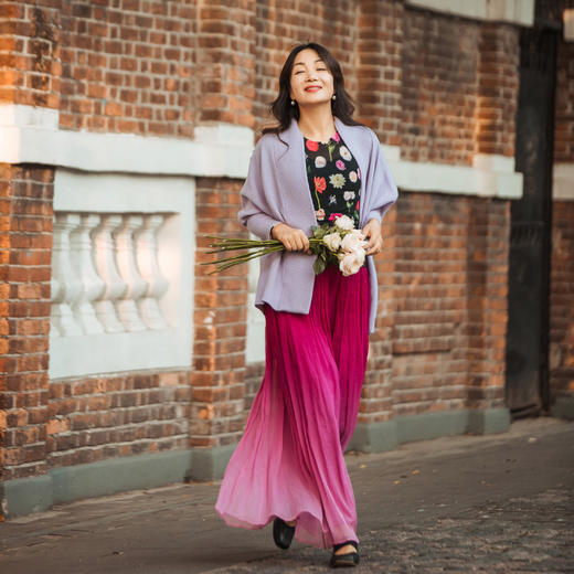 【林栖设计小店】【现货】时装周同款洛阳牡丹红粉色渐变复古百搭真丝长款半身裙女1931146 商品图3