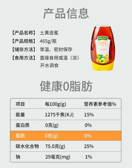 【汪氏】土黄连蜂蜜465g 商品图1