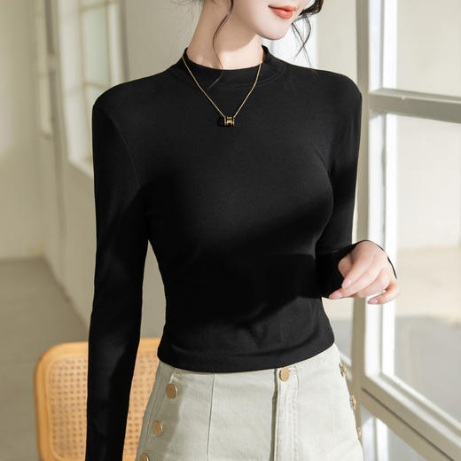 螺纹打底衫女，小立领长袖t恤加绒内搭弹力上衣SG-T2D3292 商品图8