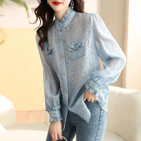 提花衬衫打底衫，早春秋新款法式洋气别致漂亮小衫HR-WHA002