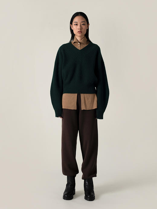 322工房再造经典加厚纯羊绒衫2022新款宽松保暖V领针织套头衫A951 商品图2