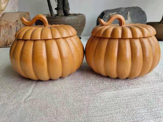 手雕大号本榧南瓜型围棋罐一对 商品图2