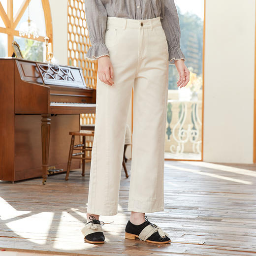 Famecoco范可儿浅色阔腿牛仔裤女季裤子小众设计感休闲FAB1GA014 商品图4