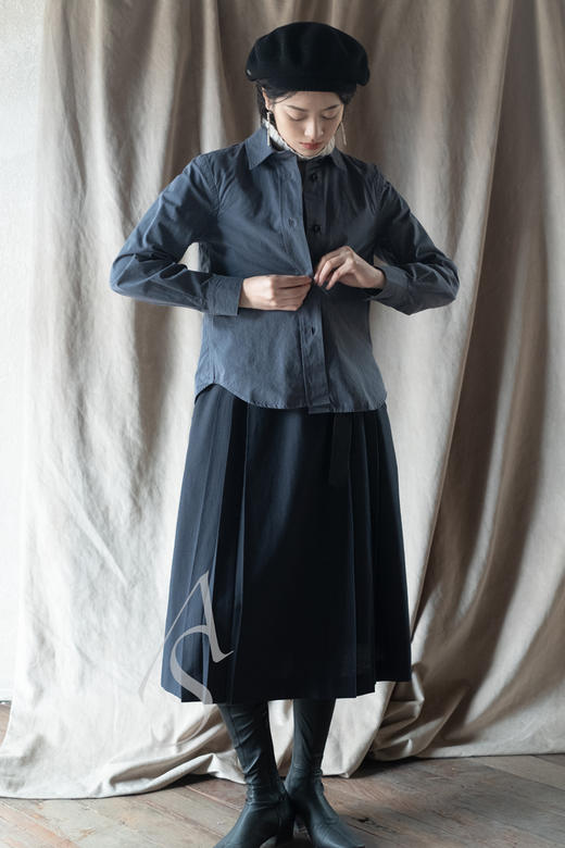 Margaret Howell  午夜蓝v领褶裥短袖连衣裙 商品图5