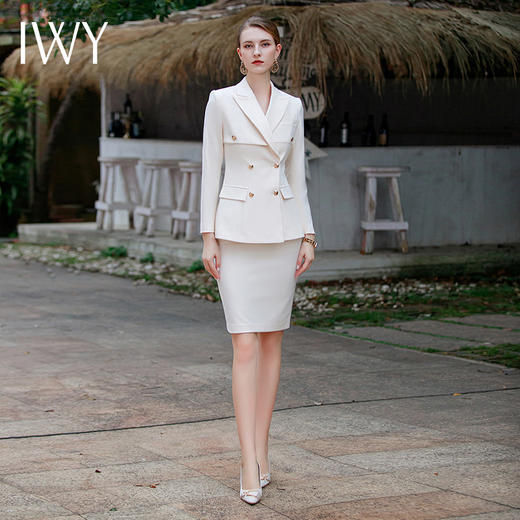 IWY/春季西装套装女2023新款两件套时尚气质职业高级感休闲白色西服CS1616 商品图0