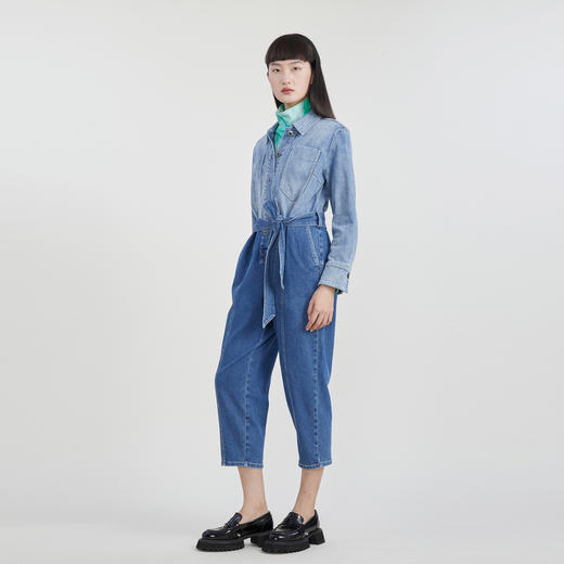 谜底2023春季新款翻领系带宽松工装裤长裤牛仔连体裤女231MK0010 商品图0