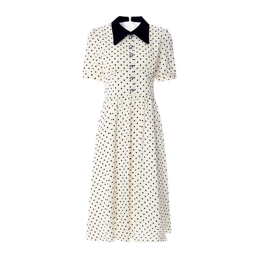 EITIE爱特爱春季新款气质优雅洋气波点复古收腰显瘦立领连衣裙6907635 商品图5