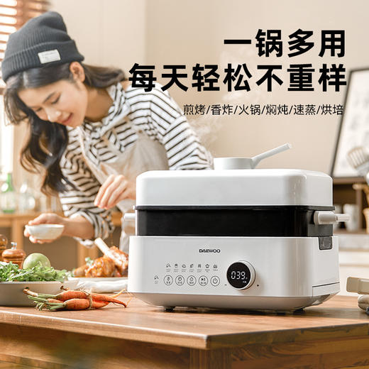 大宇蒸鲜多功能料理锅空气蒸炸家用火锅烧烤电烤锅一体蒸煮烧烤炉 商品图0