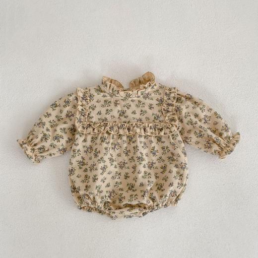 ins 2023春装女宝宝婴幼儿童碎花木耳领哈衣长袖连体衣三角爬服 商品图5