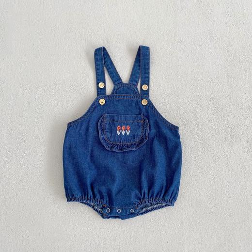 ins 2023春装婴幼儿童兔子领女宝宝条纹上衣+花朵牛仔背带裤套装 商品图6