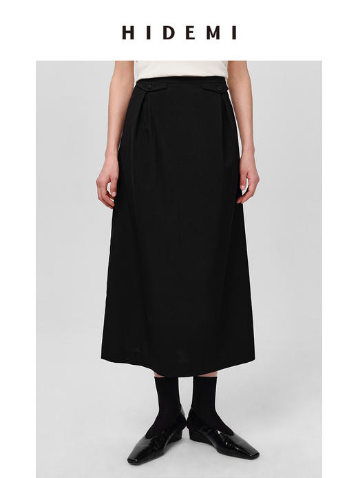 HIDEMI 极简双袋褶皱精纺薄羊毛西装半身裙 商品图1