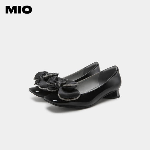 MIO米奥方头粗跟日系浅口单鞋烫钻蝴蝶结复古时装单鞋女纯色瓢鞋M231413939 商品图5
