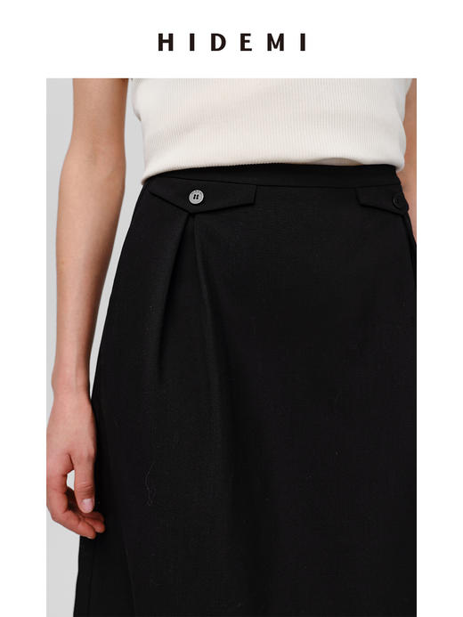 HIDEMI 极简双袋褶皱精纺薄羊毛西装半身裙 商品图6