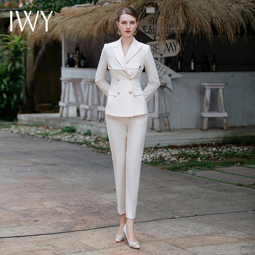 IWY/春季西装套装女2023新款两件套时尚气质职业高级感休闲白色西服CP1616 商品图0