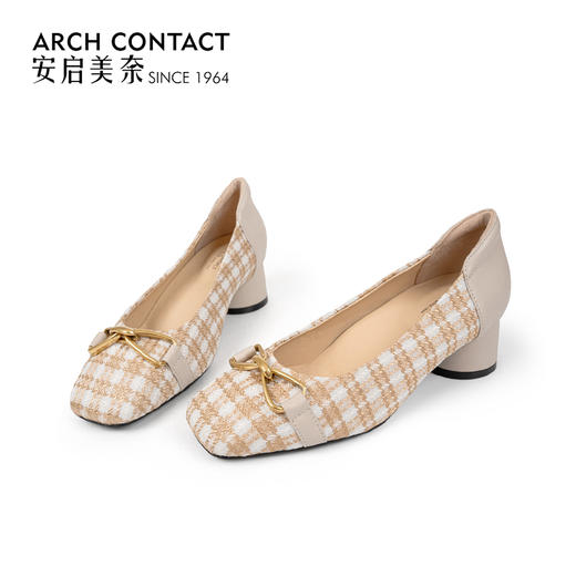 ARCHCONTACT安启美奈方头拼接时尚舒适单鞋52724 商品图2