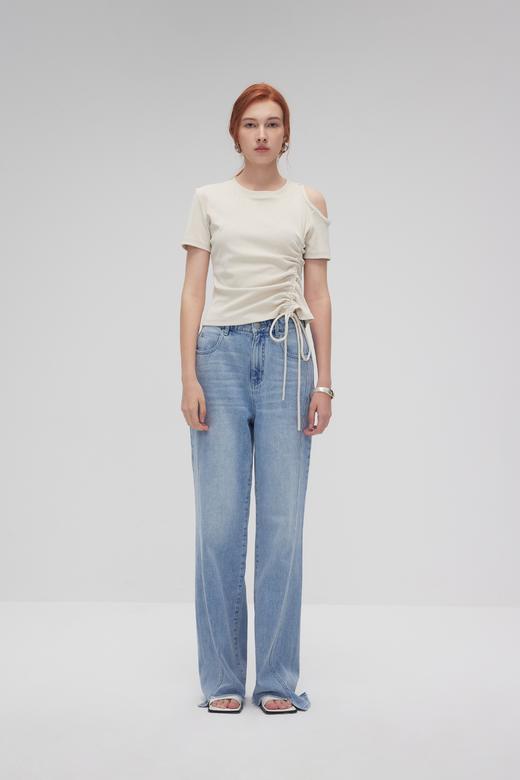 高低落差阔腿牛仔裤 商品图0