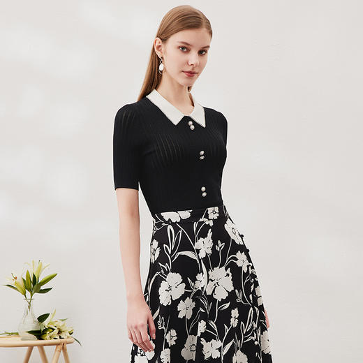 EITIE爱特爱春季新品时尚拼接领显瘦气质女针织衫6901610 商品图2