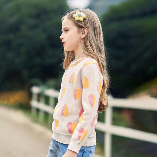mettekids女童毛衣儿童秋冬洋气童装打底衫中大童撞色爱心针织衫 商品图4