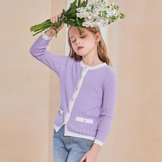 mettekids女童针织开衫儿童秋冬新款撞色拼接打底衫中大儿童毛衣 商品图1