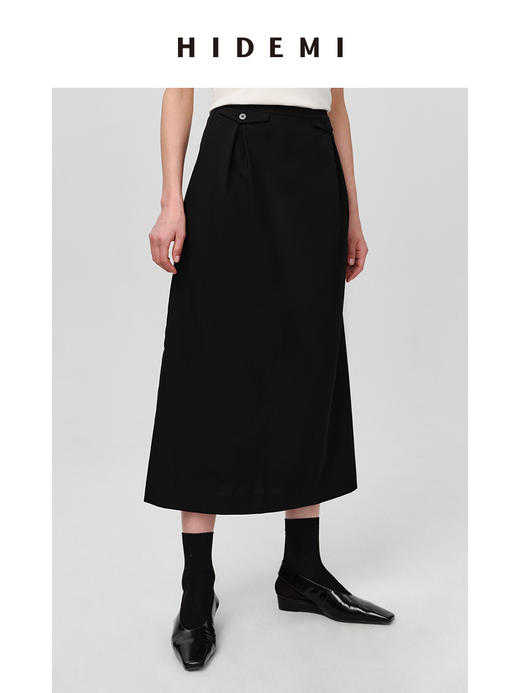 HIDEMI 极简双袋褶皱精纺薄羊毛西装半身裙 商品图2