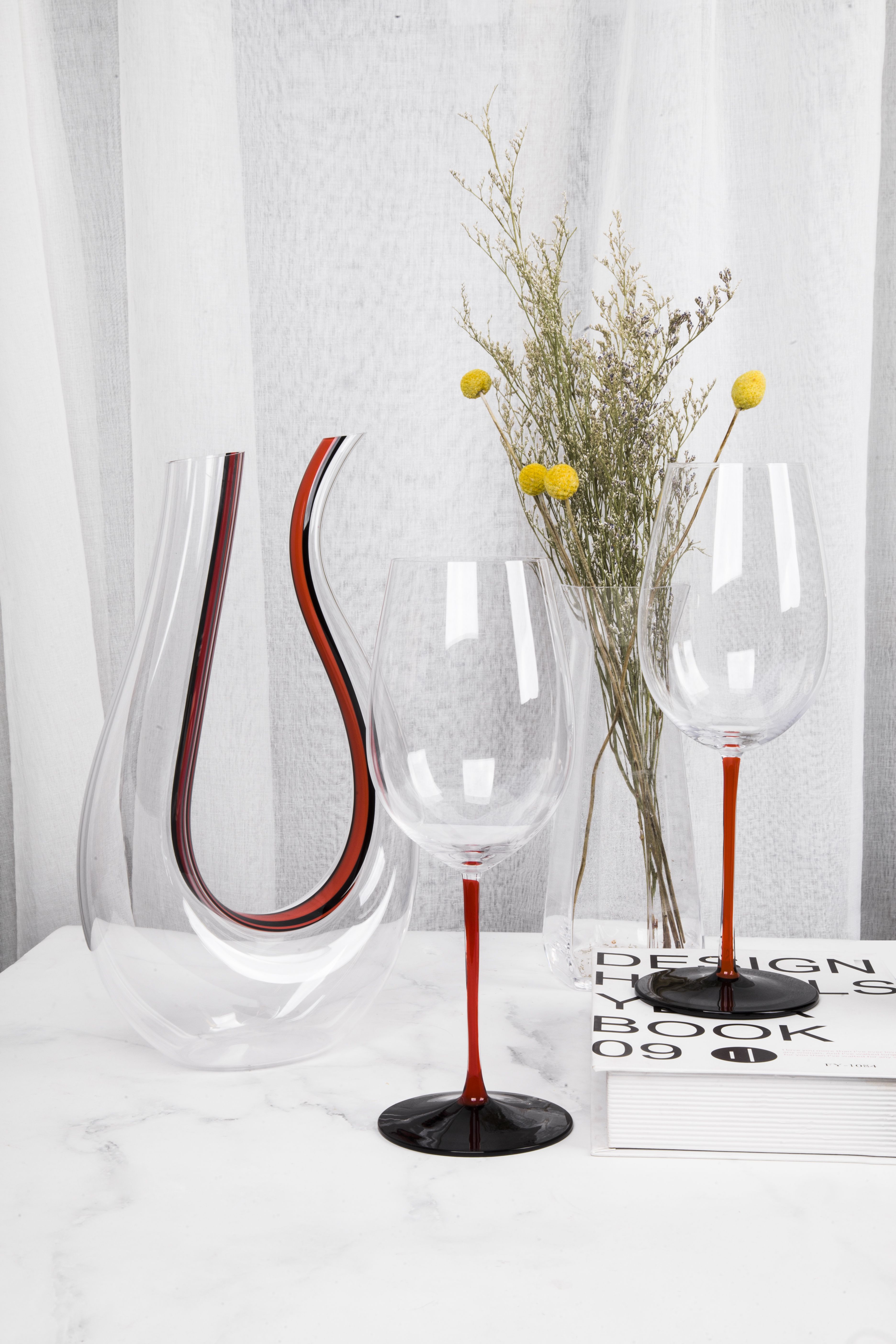 Run Wu红领结波尔多红酒杯高脚高档轻奢黑领结红杆醒酒器套装