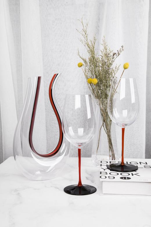 Run Wu红领结波尔多红酒杯高脚高档轻奢黑领结红杆醒酒器套装 商品图0