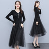 XS-93378 连衣裙女2023春季新款女装韩版收腰弹性大码针织V领网纱连衣裙女 商品缩略图2