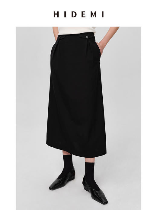 HIDEMI 极简双袋褶皱精纺薄羊毛西装半身裙 商品图4