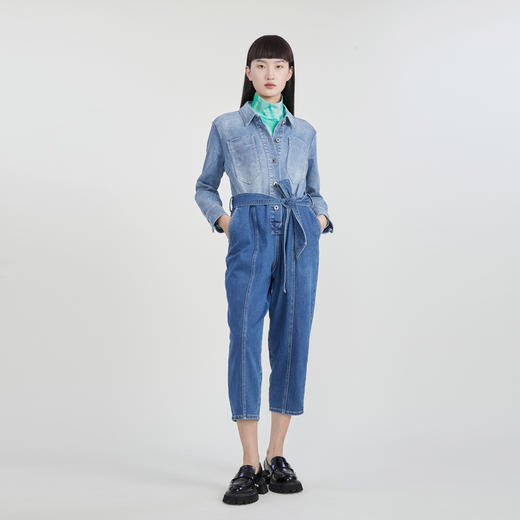 谜底2023春季新款翻领系带宽松工装裤长裤牛仔连体裤女231MK0010 商品图1