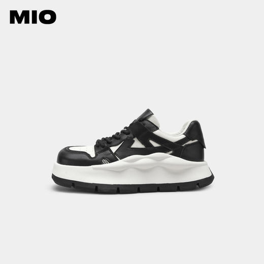 MIO米奥方头厚底运动鞋系带拼色休闲板鞋潮流舒适拼贴面包鞋女鞋M231583873 商品图1