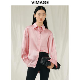 VIMAGE纬漫纪春季新款宽松舒适100%醋纤衬衫女长袖衬衣V1909505