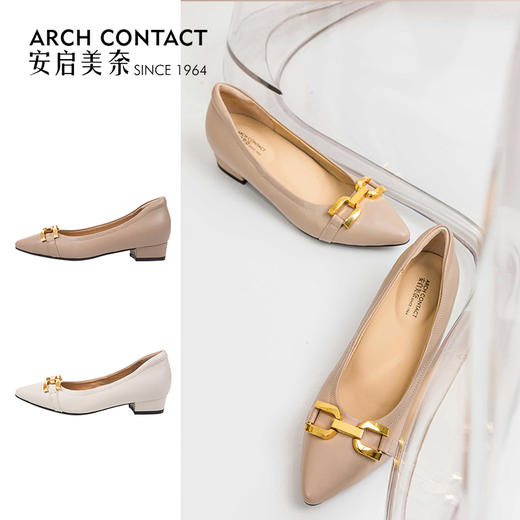 ARCHCONTACT安启美奈尖头羊皮金属扣单鞋52726 商品图0