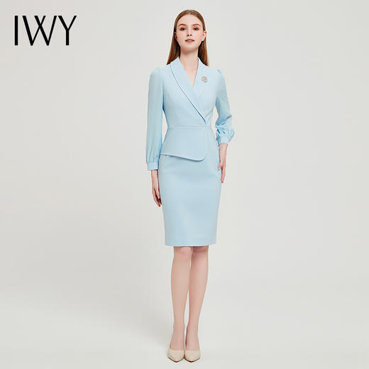 IWY/蓝色职业连衣裙高端气质名媛女神范高级感ol通勤美容院工作服春秋Q13105蓝色 商品图2