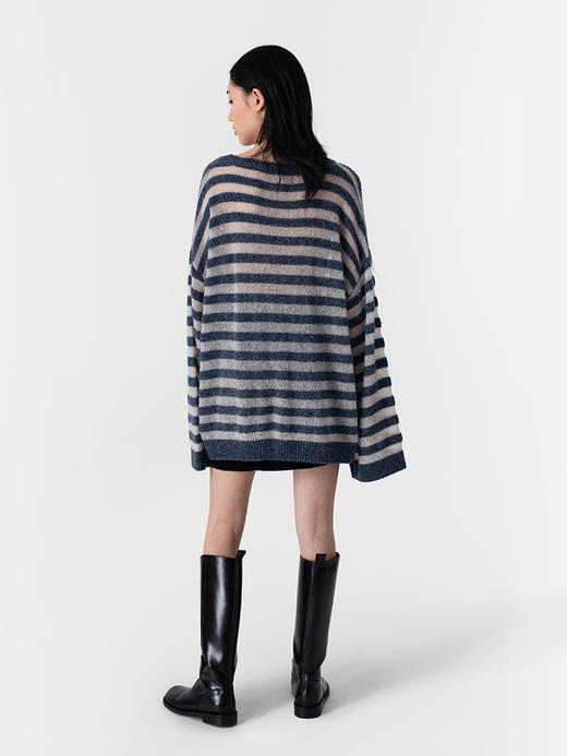 322工房新意短毛绒羊毛圈圈纱条纹针织2023春夏宽松休闲毛衣B012 商品图3