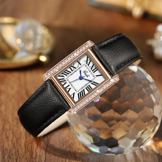 GD-51115皮带时尚镶钻长方形表盘简约休闲百搭复古风皮带防水石英腕表 商品图1