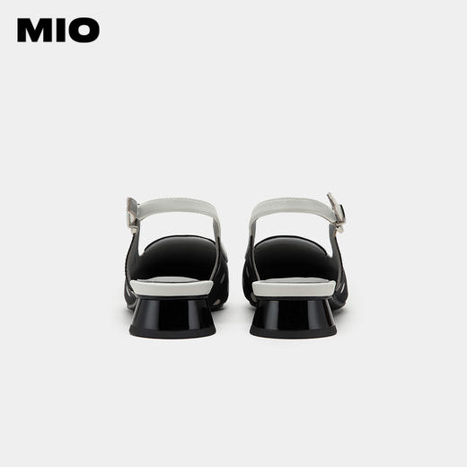 MIO米奥英伦风方头低跟浅口时装凉鞋复古时髦后空凉鞋女半凉鞋M232213928 商品图3