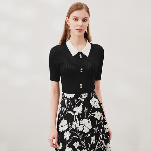 EITIE爱特爱春季新品时尚拼接领显瘦气质女针织衫6901610 商品图4