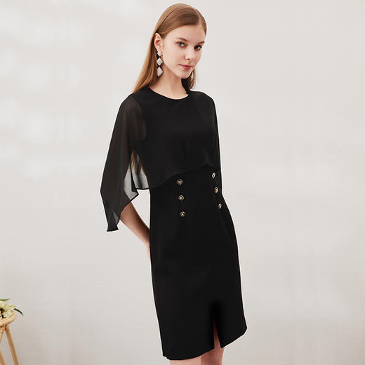 EITIE爱特爱春季新款优雅精致气质圆领蕾丝拼接连衣裙6907602 商品图1