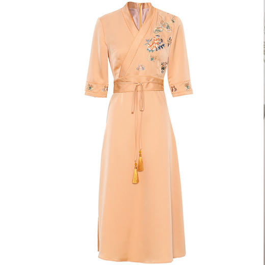 新中式女装，新款重工绣花V领中袖修身中长款连衣裙KDS-8838 商品图4