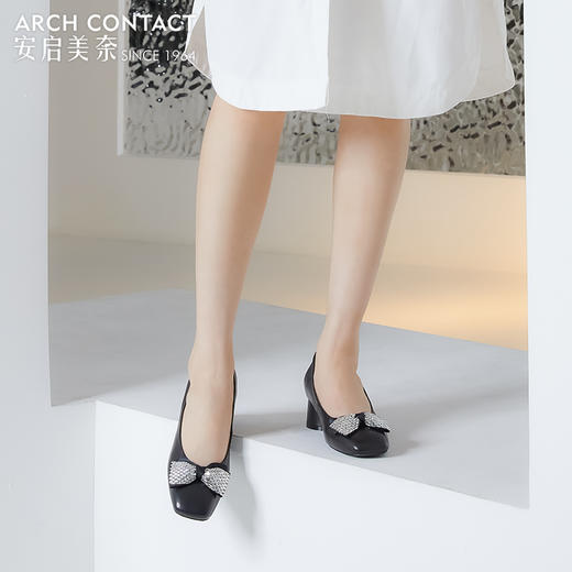 安启美奈方头蝴蝶结单鞋|4.5cm跟高，全羊皮制，舒适透气 商品图1