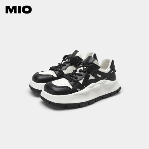 MIO米奥方头厚底运动鞋系带拼色休闲板鞋潮流舒适拼贴面包鞋女鞋M231583873 商品图4
