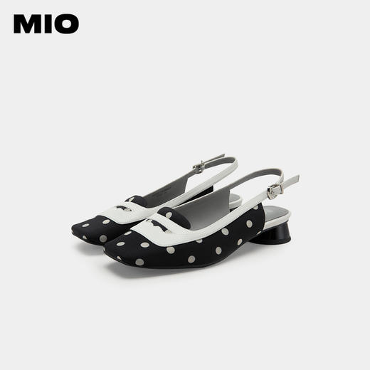 MIO米奥英伦风方头低跟浅口时装凉鞋复古时髦后空凉鞋女半凉鞋M232213928 商品图4