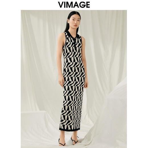 VIMAGE纬漫纪夏季新款收腰显瘦显高针织长款无袖连衣裙V1901523 商品图1