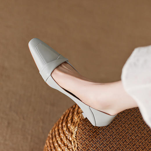 法式复古文艺方头小皮鞋，蓝色中跟清醒高跟鞋WC-M9925 商品图4