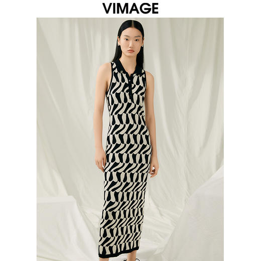 VIMAGE纬漫纪夏季新款收腰显瘦显高针织长款无袖连衣裙V1901523 商品图3