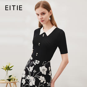 EITIE爱特爱春季新品时尚拼接领显瘦气质女针织衫6901610