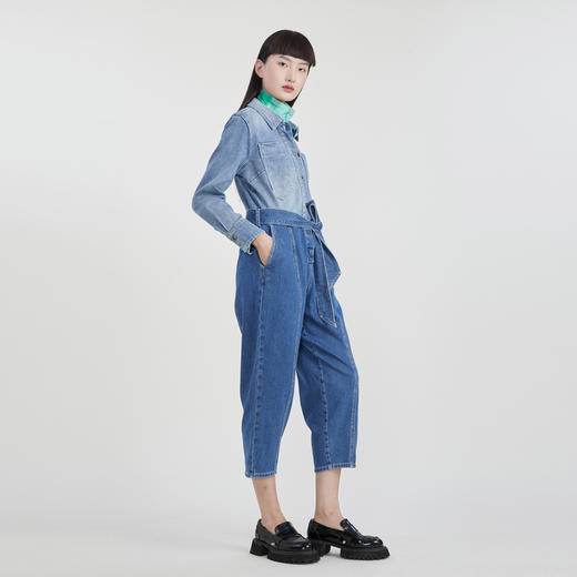 谜底2023春季新款翻领系带宽松工装裤长裤牛仔连体裤女231MK0010 商品图3
