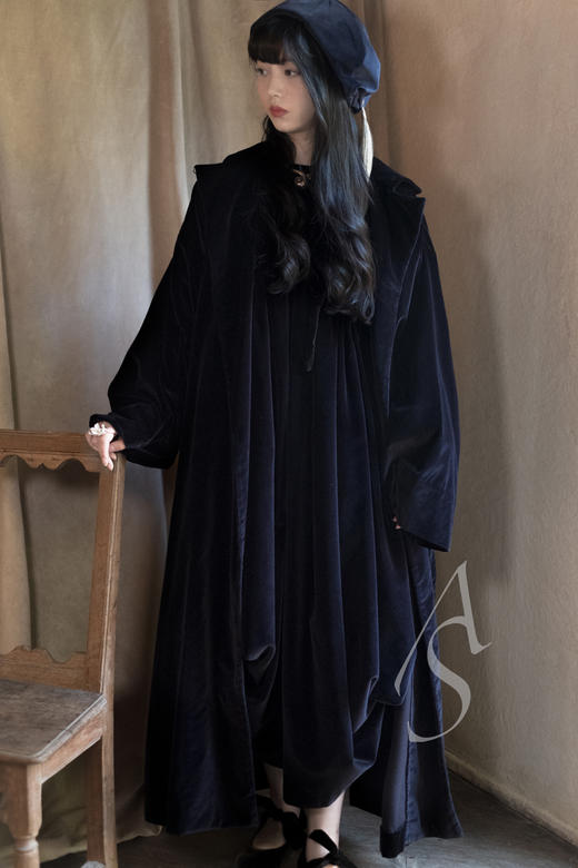 Daniela Gregis  金茶色/薄粉色/深蓝色翻领丝绒长外套 商品图9